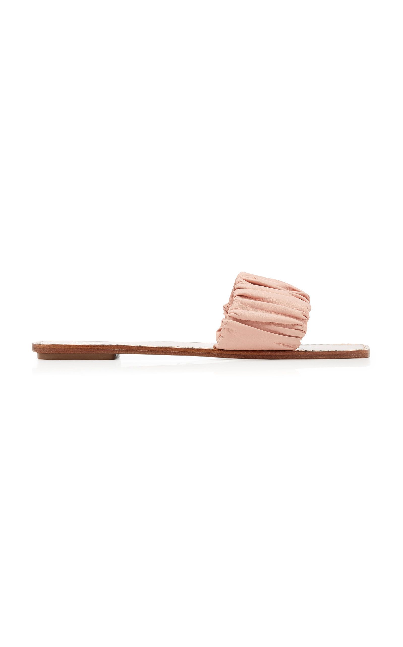 Nina Ruched Leather Slide Sandals | Moda Operandi (Global)