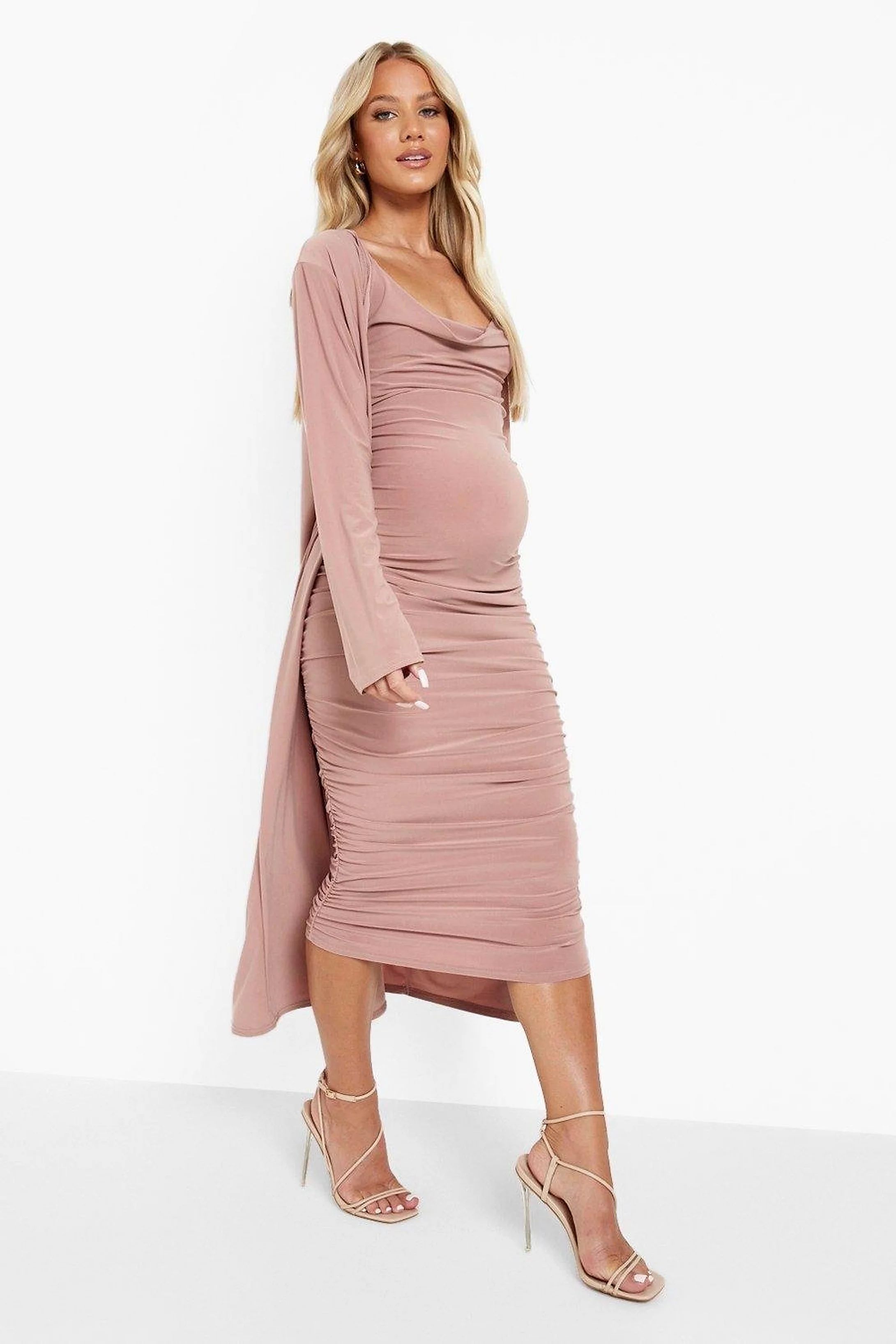 Maternity Strappy Cowl Neck Dress And Duster | Boohoo.com (US & CA)