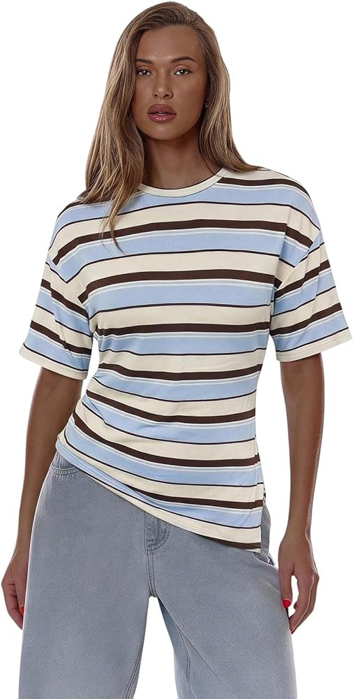 Short Sleeve, Crewneck, Cute Drop Shoulder, Going Out Shirts Blouse, Ruched Trendy Clothes | Amazon (US)