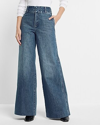 Super High Waisted Medium Wash Baggy Wide Leg Jeans | Express
