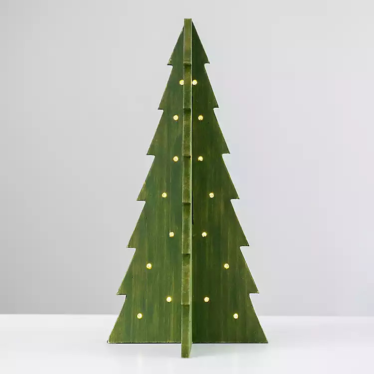 Merry Green Pre-Lit Wooden Christmas Tree, 16 in. | Kirkland's Home