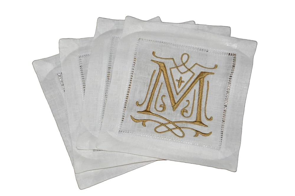 Personalized Linen Cocktail Hemstitched Napkins, Custom Monogrammed Coasters | Amazon (US)