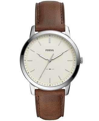 Men's Minimalist Brown Leather Strap Watch 44mm | Macy's