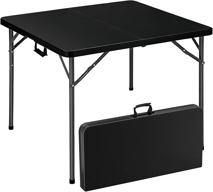34" Square Folding Table, Portable Folding Card Table with Collapsible Legs & Carrying Handle, Pl... | Amazon (US)