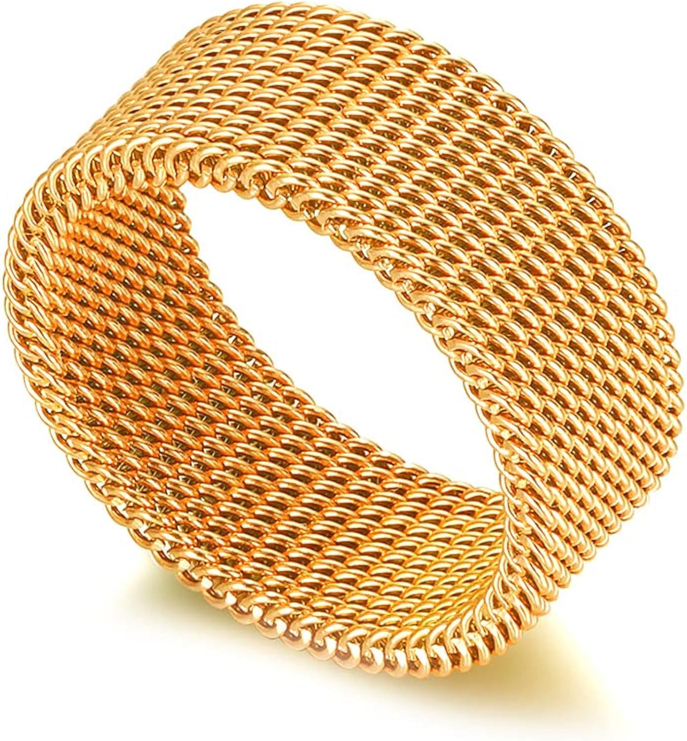Fusamk Fashion 18K Gold Stainless Steel Mesh Band Ring | Amazon (US)