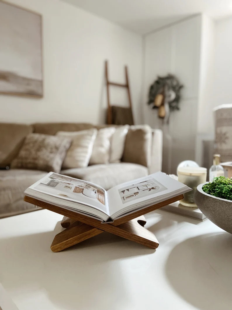 Open Book Display Wood Book Display Wood Book Stand Recipe Book Stand Contemporary Book Stand - E... | Etsy (US)