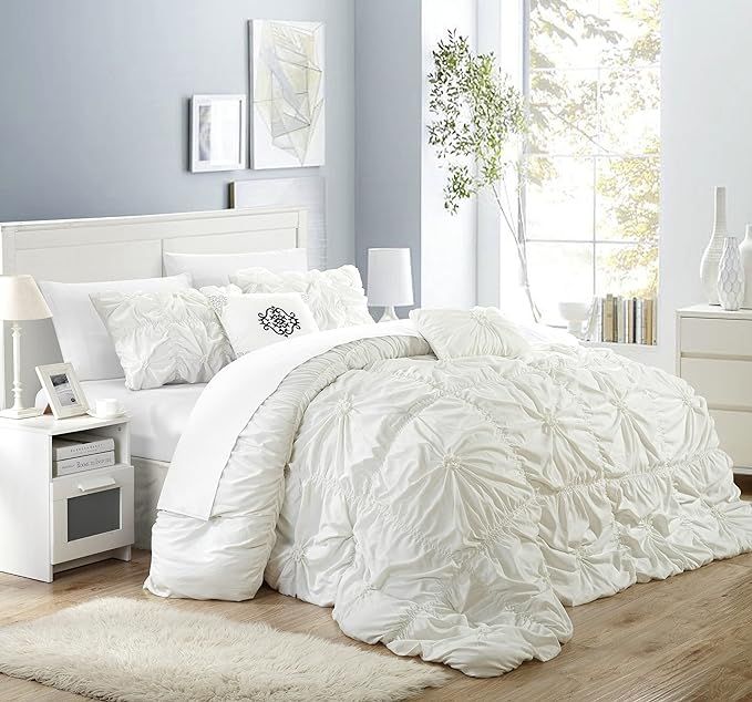 Chic Home Halpert 6 Piece Comforter Set Floral Pinch Pleated Ruffled Designer Embellished Bed Ski... | Amazon (US)