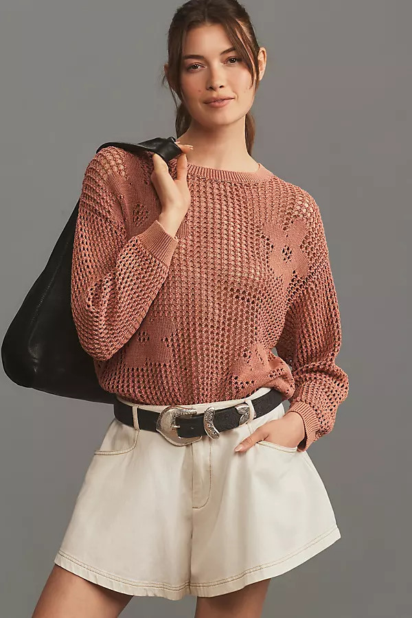 Pilcro Open-Stitch Floral Pullover Sweater | Anthropologie (US)