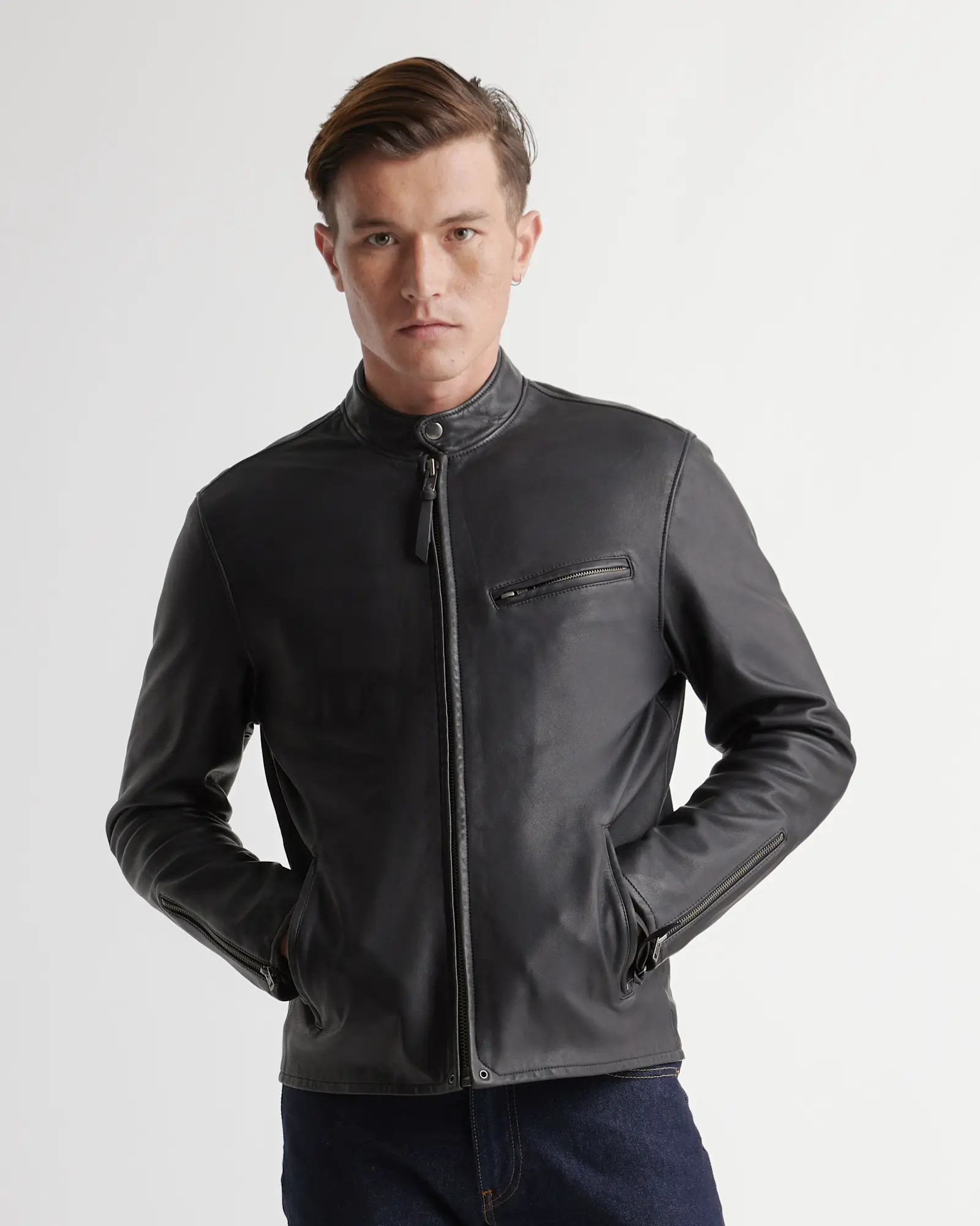 100% Leather Café Racer Jacket | Quince