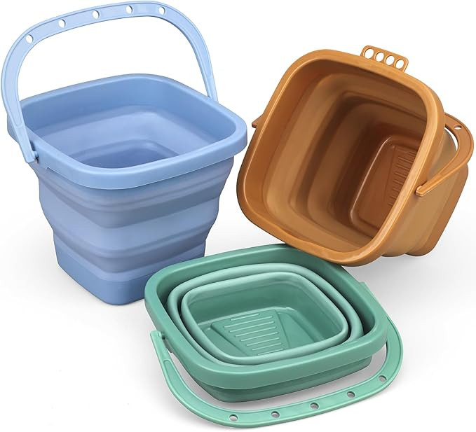 Dilabnba 3-Pack Collapsible Beach Buckets with Mesh Bag, Silicone Sand Water Pails for Kids, East... | Amazon (US)