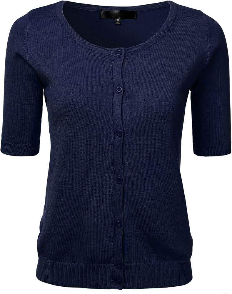 Womens Button Down Fitted Short Sleeve Fine Knit Top Cardigan Sweater | Amazon (US)