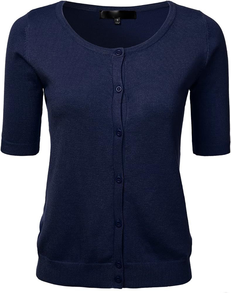 Womens Button Down Fitted Short Sleeve Fine Knit Top Cardigan Sweater | Amazon (US)