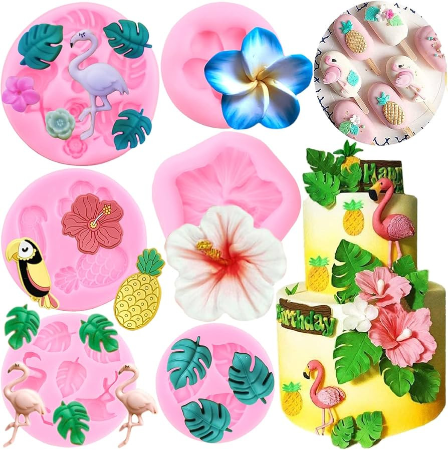ZiXiang Flamingo Tropical Leaf Silicone Mold Plumeria Hibiscus Flower Fondant Molds Birds Pineapp... | Amazon (US)