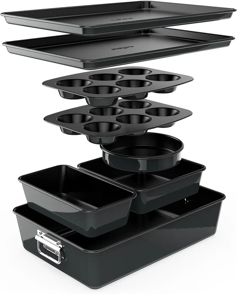 NutriChef 8-Piece Stackable Nonstick Bakeware Set - Premium Steel Baking Tray Set - Includes Roun... | Amazon (US)