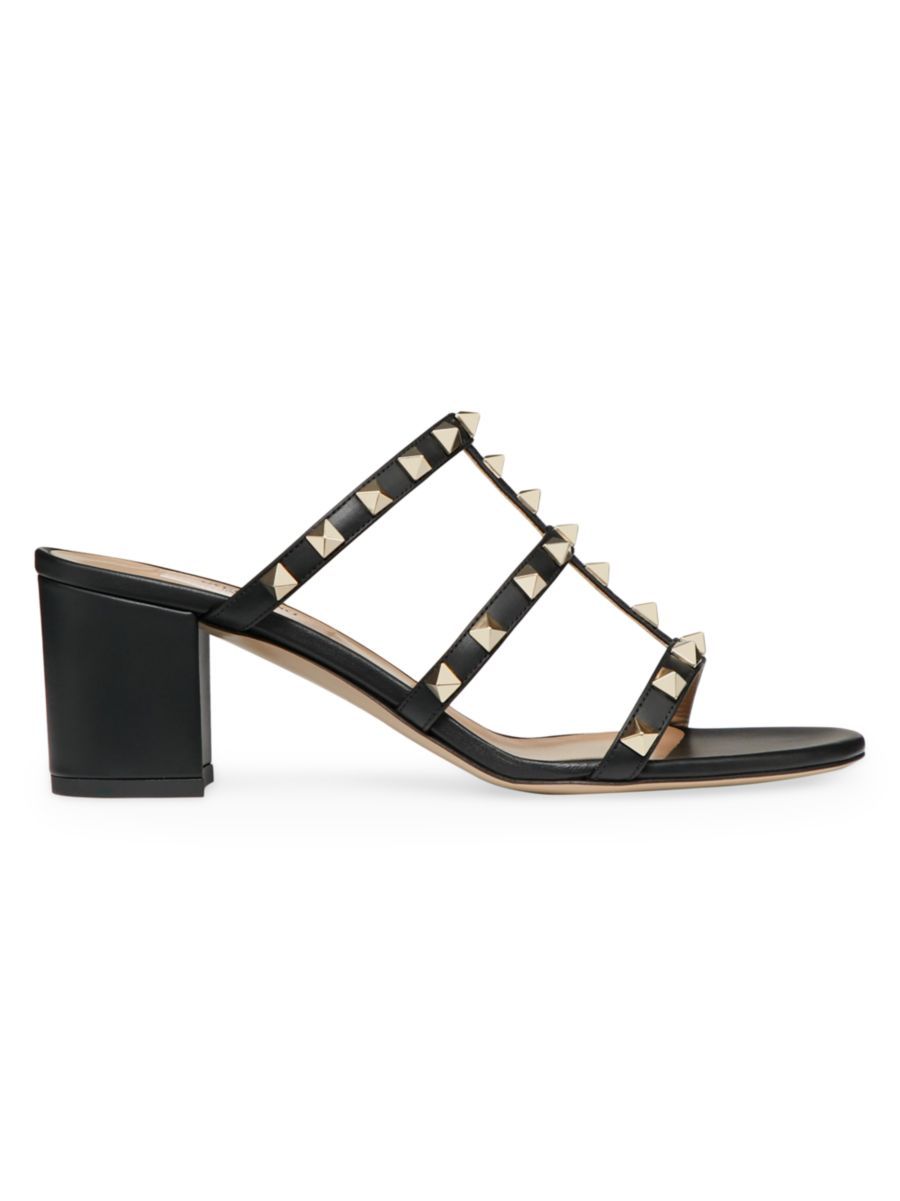 Rockstud Calfskin Leather Slide Sandals | Saks Fifth Avenue