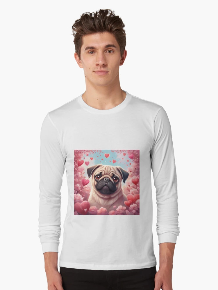 Valentine Fawn Pug Long Sleeve T-Shirt | Redbubble (US)