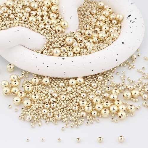 200pcs 14K Gold Filled Round Spacer Beads Seamless Ball Beads for DIY Jewelry Bracelet Necklace M... | Amazon (US)