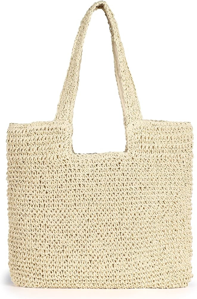 Straw Beach Bag, Women Tote Bag Woven Shoulder Bag, Handmade Large Summer Handbag Hobo Bag for Be... | Amazon (US)