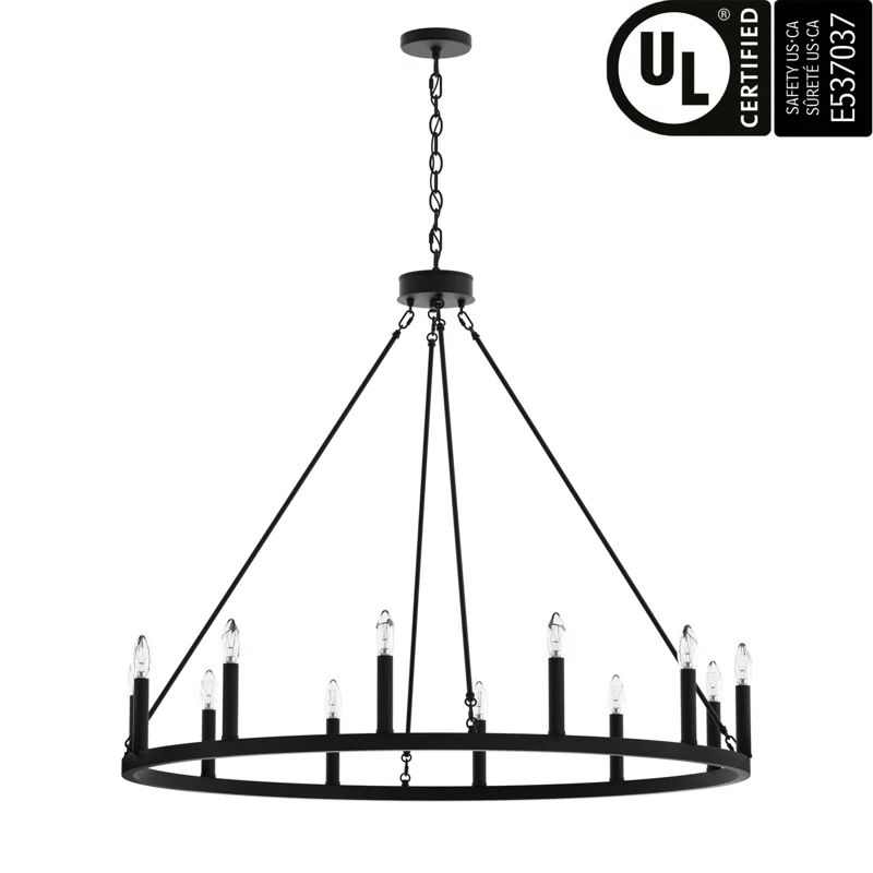 Finchley 12 - Light Living Room Steel Dimmable Candle Style Wagon Wheel Chandelier UL Certified | Wayfair North America