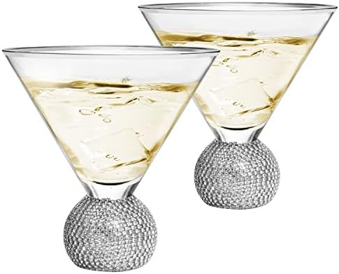 Diamond Studded Martini Glasses Set of 2 - The Wine Savant - Silver Rimmed Modern Cocktail Glass,... | Amazon (US)