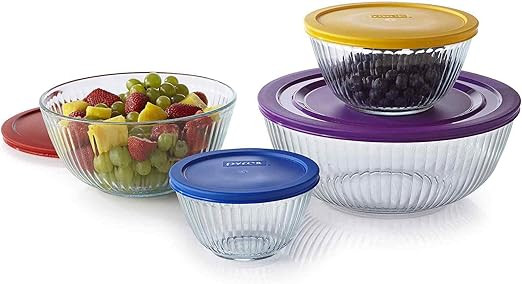 Pyrex 1112377 8-pc Sculptured Mixing Bowl Set ,Blue.Purple.Yellow.Red ,Blue.Purple.Yellow.Red. | Amazon (US)