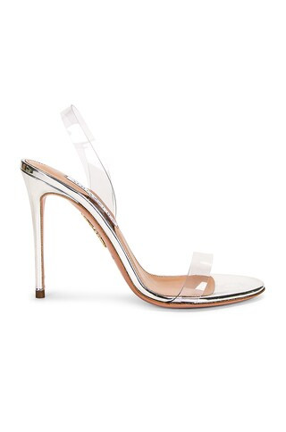 Aquazzura So Nude Plexi 105 Sandal in Metallic Silver | FWRD 