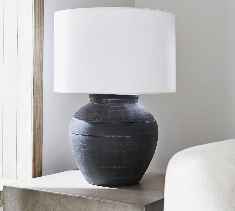 Faris Ceramic 21" Table Lamp, Matte Black Base with Large Straight Sided Textured Gallery Shade, ... | Pottery Barn (US)