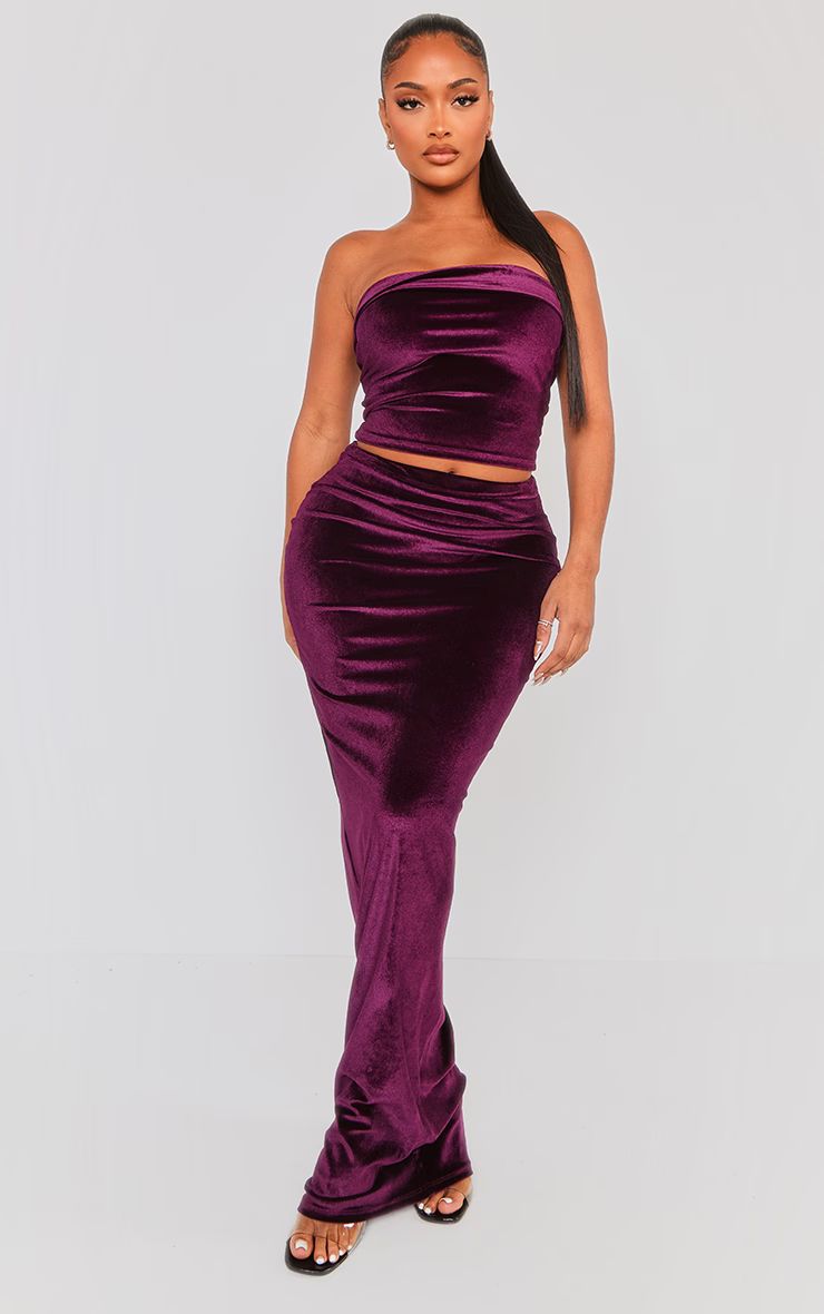 Shape Purple Velvet Low Rise Maxi Skirt | PrettyLittleThing US