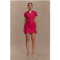 Tarryn Collared Cotton Mini Dress - Dragonfruit I MESHKI I Size XXS | MESHKI US