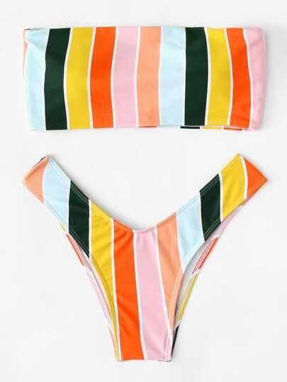 Striped Bandeau Bikini Set | SHEIN