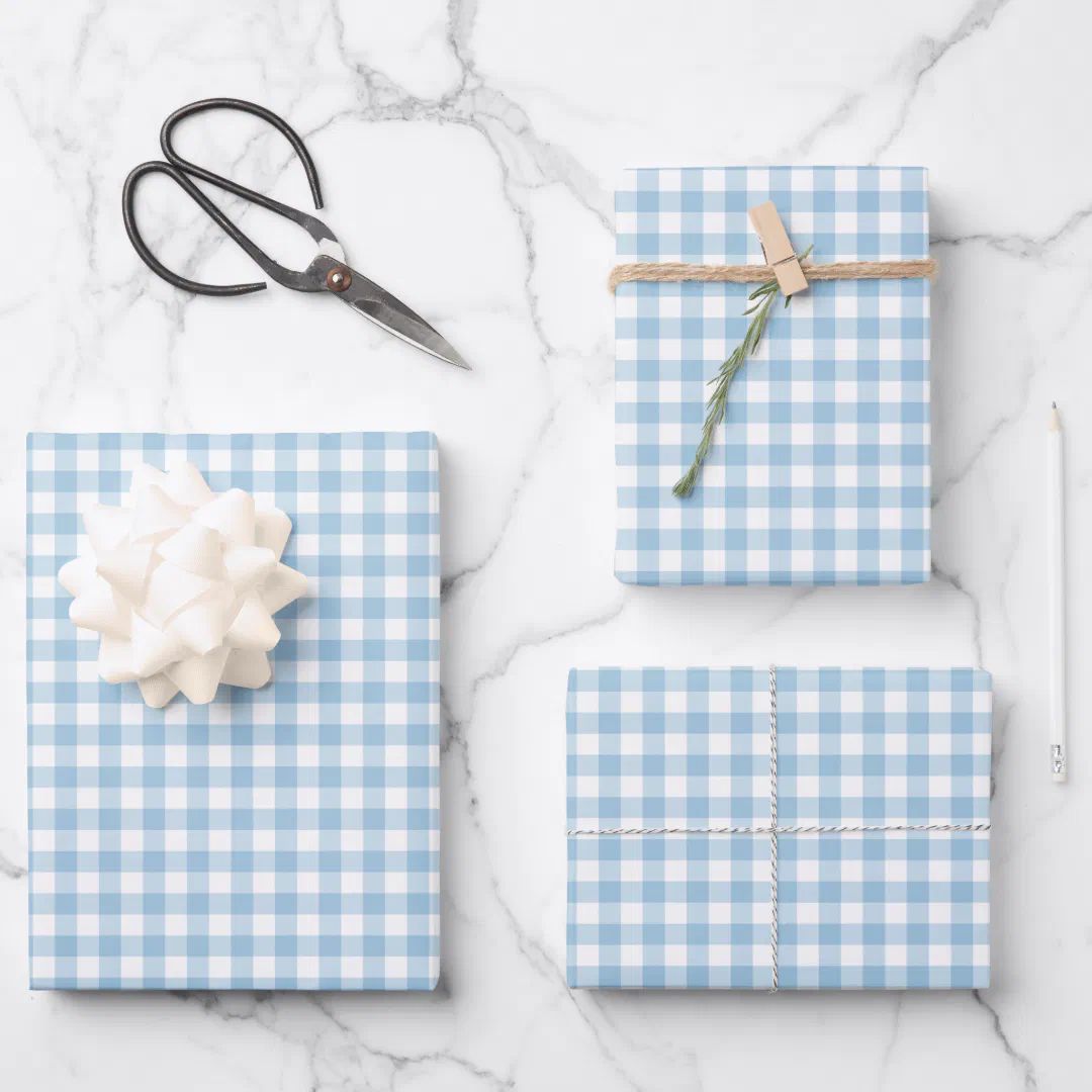 Fresh Light Blue Gingham Check Pattern Wrapping Paper Sheets | Zazzle | Zazzle