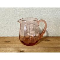 Vintage Pink Glass Pitcher, Hand Blown Geometric Etched Design | Etsy (US)