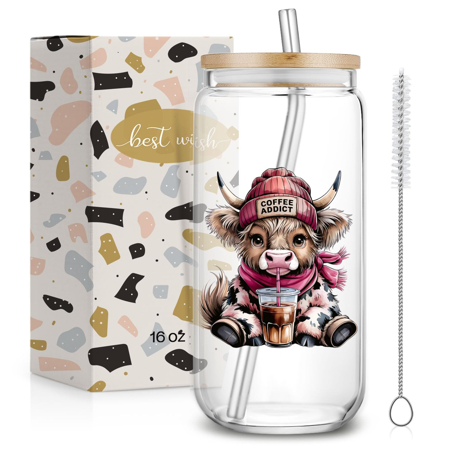 Cute Highland Cow Drinking Cup Gift for Women,Mom,Friends,Farmer16oz Highland Cow Themed Glass Tu... | Amazon (US)