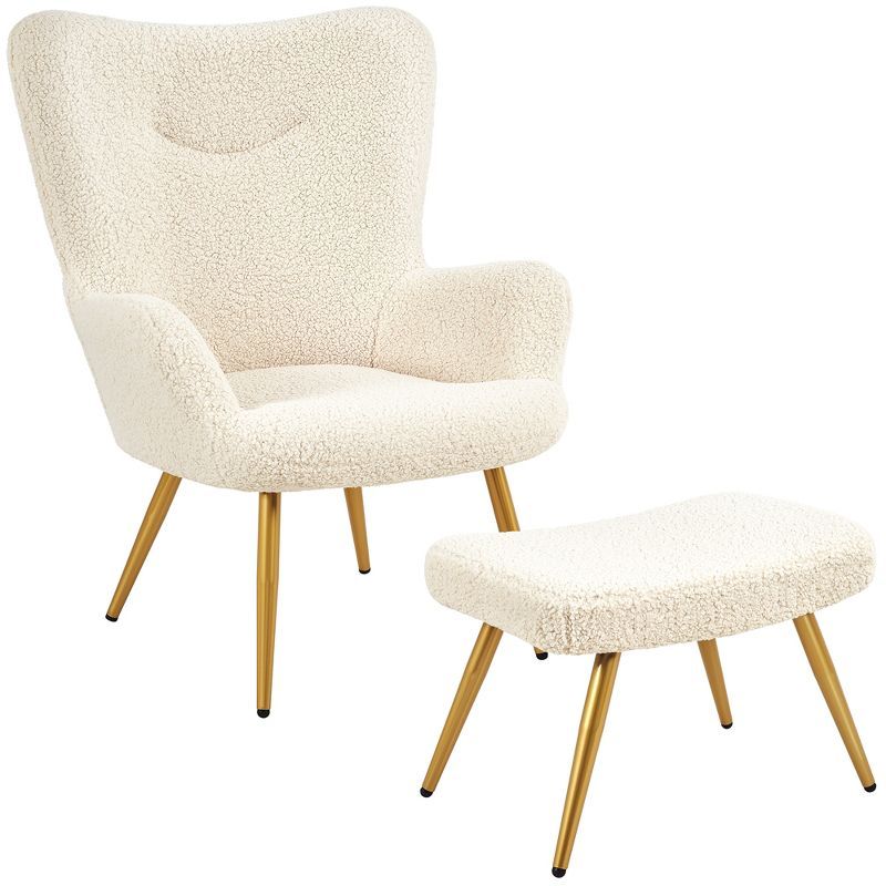 Yaheetech Accent Chair and Ottoman Set with Footstool Ivory | Target