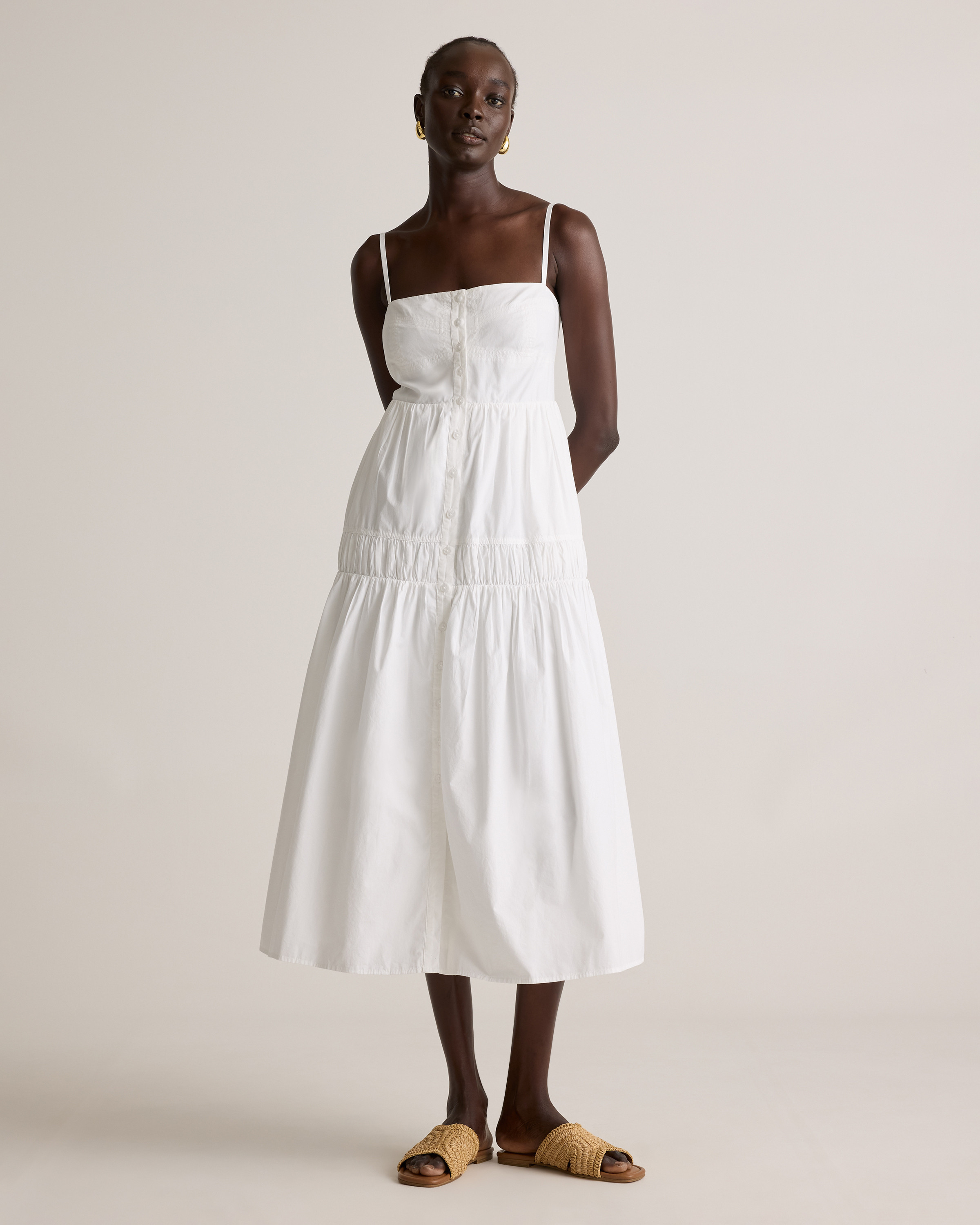 Quince | Women's Poplin Spaghetti Strap Maxi Dress in Classic White, Size Medium, Organic Cotton | Quince