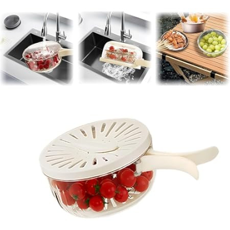 2-in-1 Multifunctional Fruit Washing Bowl & Strainer with Lid – Foldable Handle Drain Basket fo... | Amazon (US)