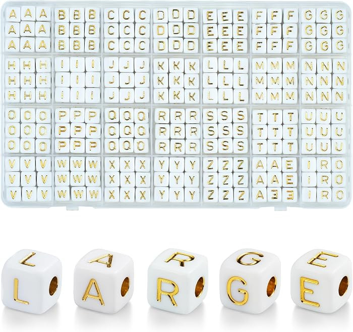 252 Pcs 10mm Chunky Square Gold Letter Beads, Big Alphabet Beads for Keychains, Jumbo Letter Char... | Amazon (US)