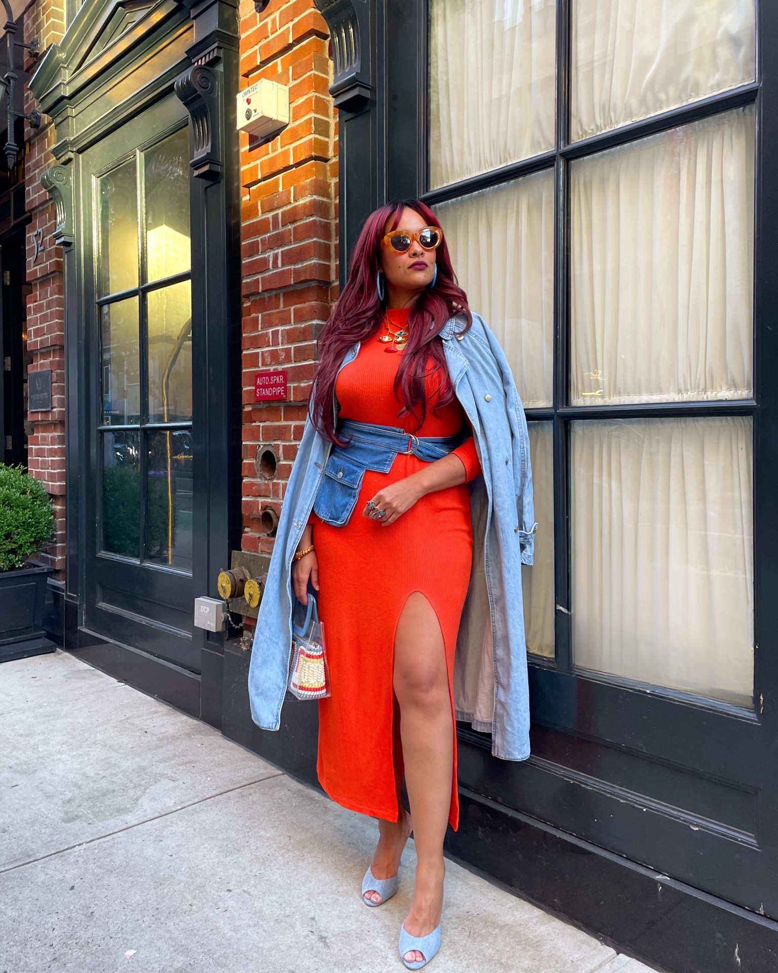 Fall vibes in bold orange & denim 