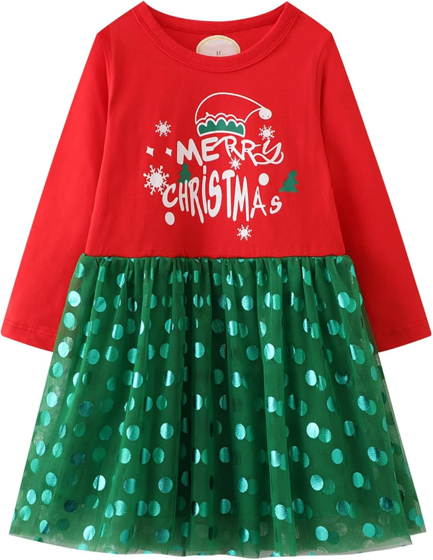 HILEELANG Toddler Girl Dress Long Sleeve Winter Christmas Clothes Cotton Casual Playwear Basic Tu... | Amazon (US)
