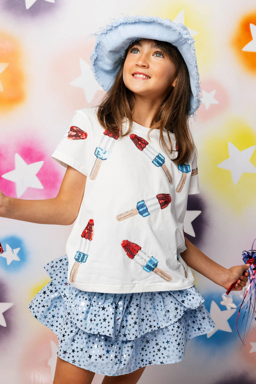 Kids White Scattered Bomb Pop Tee | Queen of Sparkles