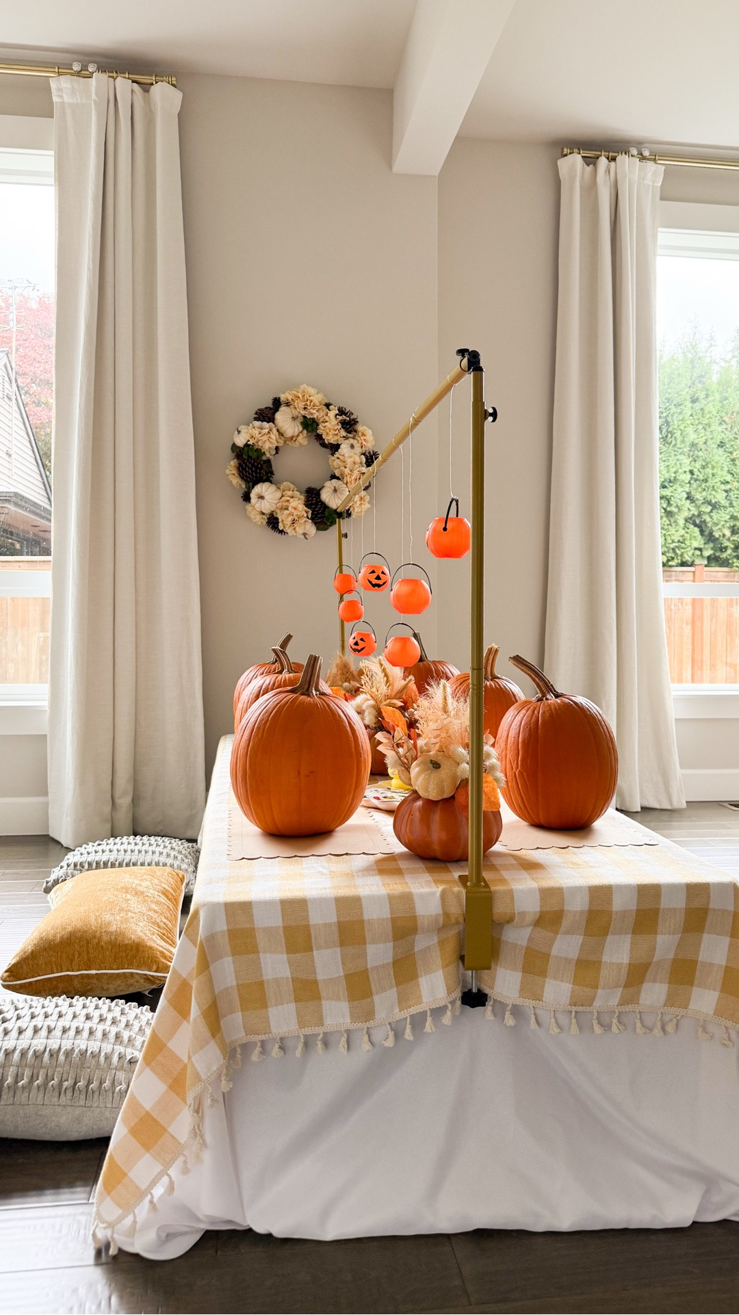 PUMPKIN DECORATING SET UP FOR KIDS! 🎃👻✨ Instead of painting or carving, we did stickers and tattoos on pumpkins. Mess-free and still fun, especially when you’re hosting several kids. Add a Halloween popcorn bar and the kids are so happy!#pumpkindecorating #kidscraftideas

Tabletop decor, placemat paper, balloon kit, ghost bowl, Halloween stickers and tattoos, tray, popcorn boxes, over the table rod, pumpkin bucket, storage box, table cloth, checkered tablecloth, dress, foldable table