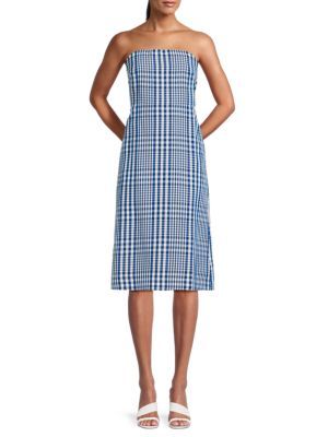 Theory Phyly Strapless Plaid Midi Dress on SALE | Saks OFF 5TH | Saks Fifth Avenue OFF 5TH