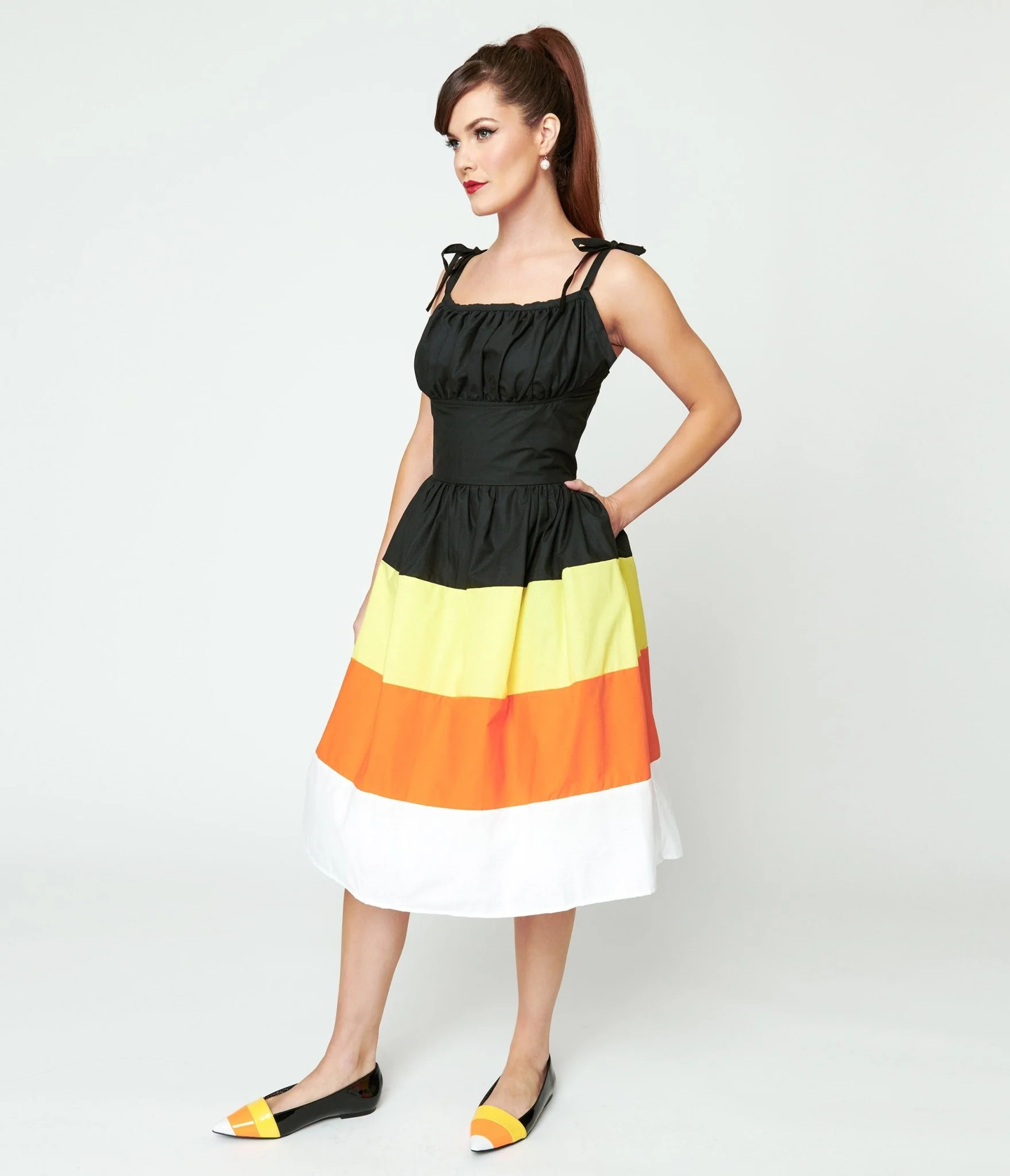 Black & Candy Corn Stripe Swing Dress | UniqueVintage