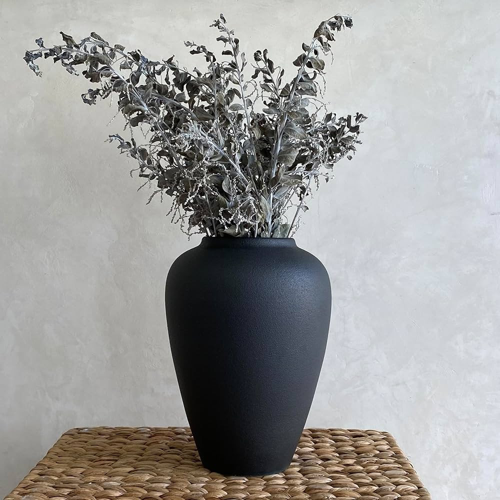 Ceramic Black Vase Home Decor, Flower Vase Modern Trendy Black Vase, Minimalist Farmhouse Table G... | Amazon (US)