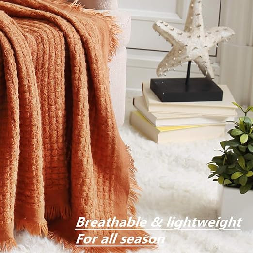 CREVENT Farmhouse Rust Knit Throw Blanket for Couch Sofa Chair Bed Home Decoration, Soft Warm Coz... | Amazon (US)
