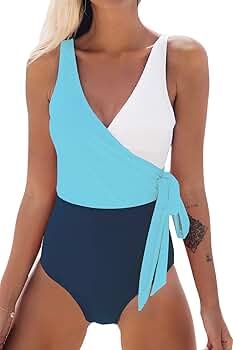 CUPSHE Women's One Piece Swimsuit Wrap Color Block Tie Side Bathing Suit | Amazon (US)