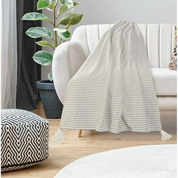 LR Home Striped Gray and Ivory Tasseled 50" x 60" Throw Blanket | Walmart (US)