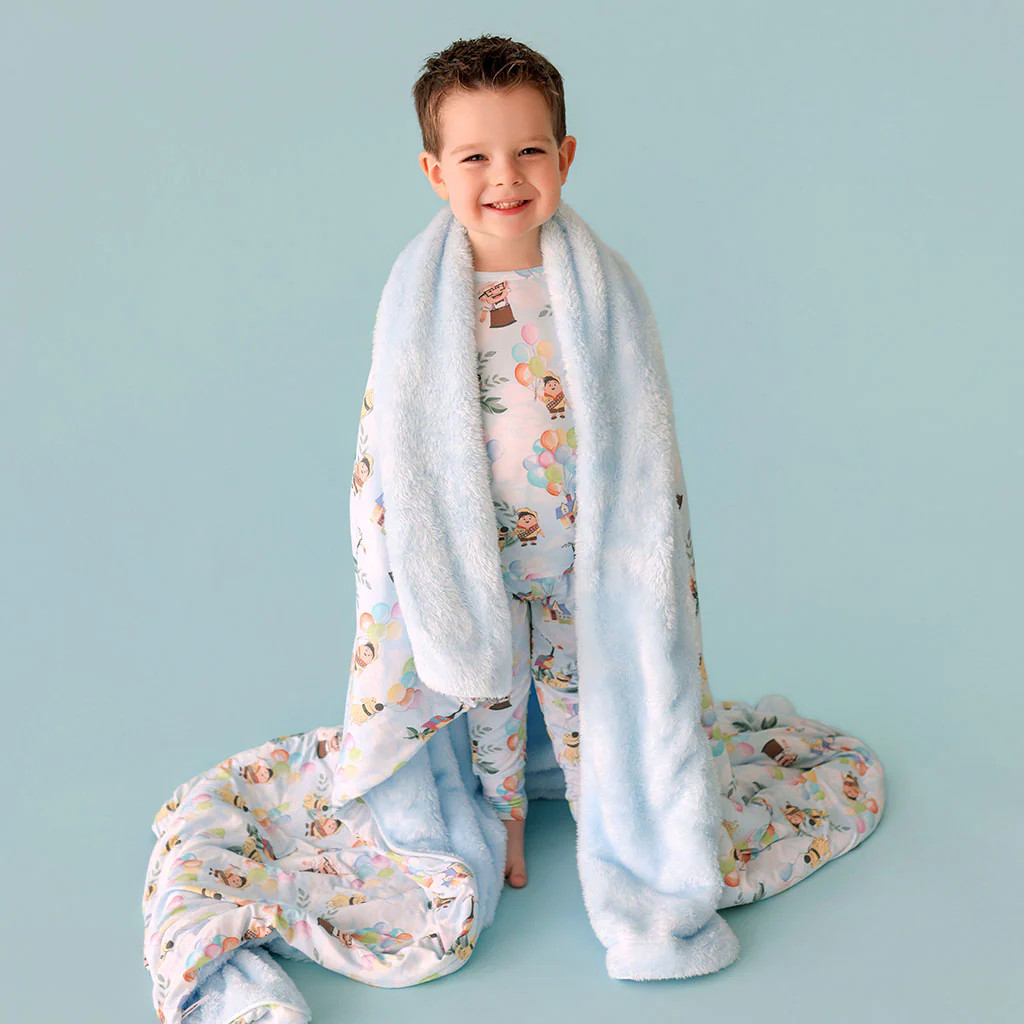 Pixar Blue Reversible Disney Pixar’s Up Luxe Plush Patoo® Blanket | Posh Peanut® | Posh Peanut