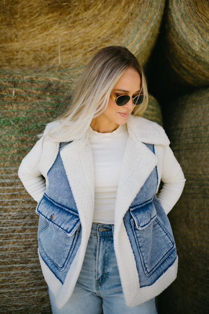 Sherpa Denim Vest | Good Grace Boutique