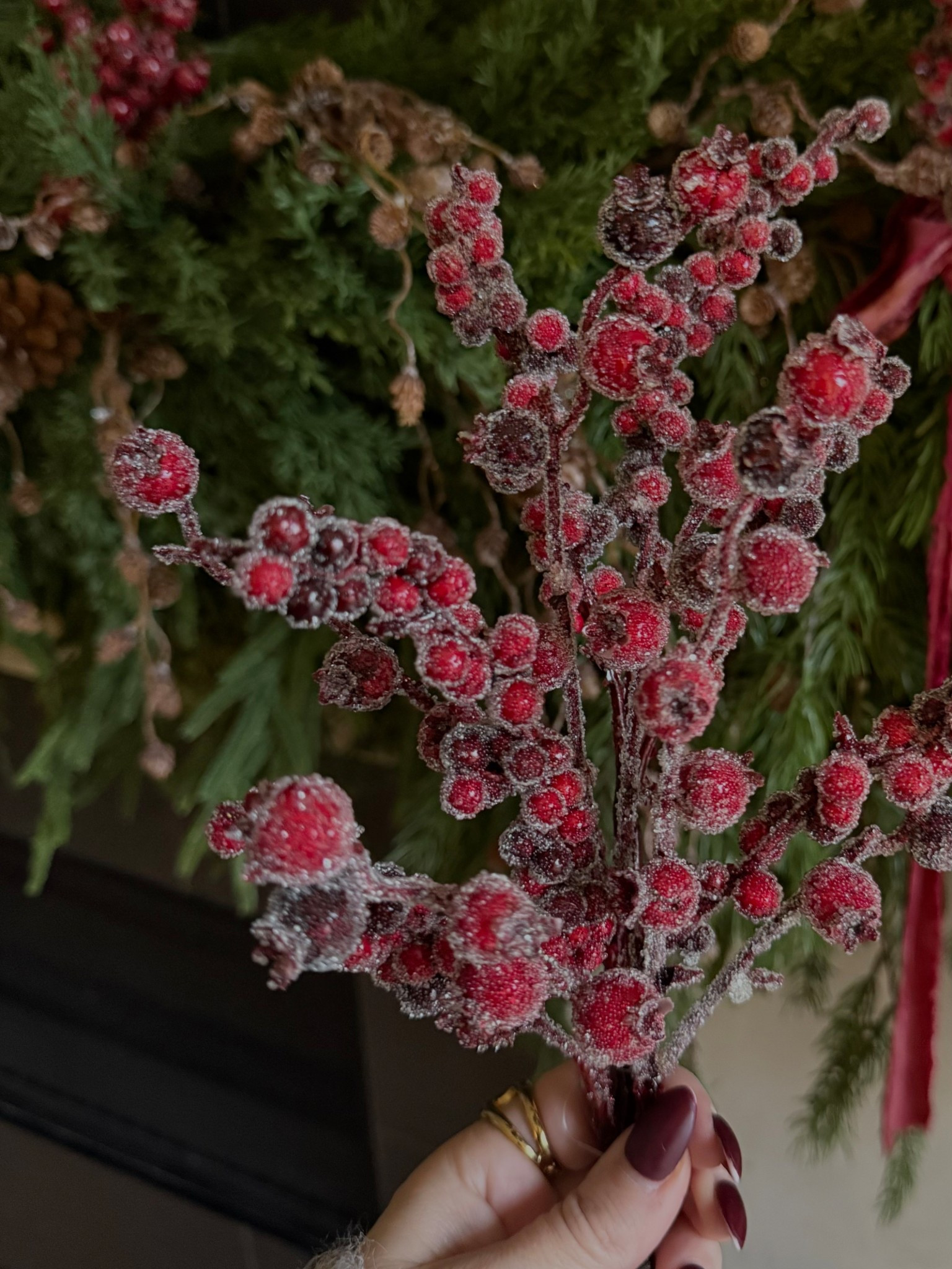 Iced burgundy and red berry picks.. a subtle way to add some red. These look great tucked in amongst greenery ! 
Holiday home
Christmas decor 

#LTKHoliday #LTKHome #LTKSeasonal
